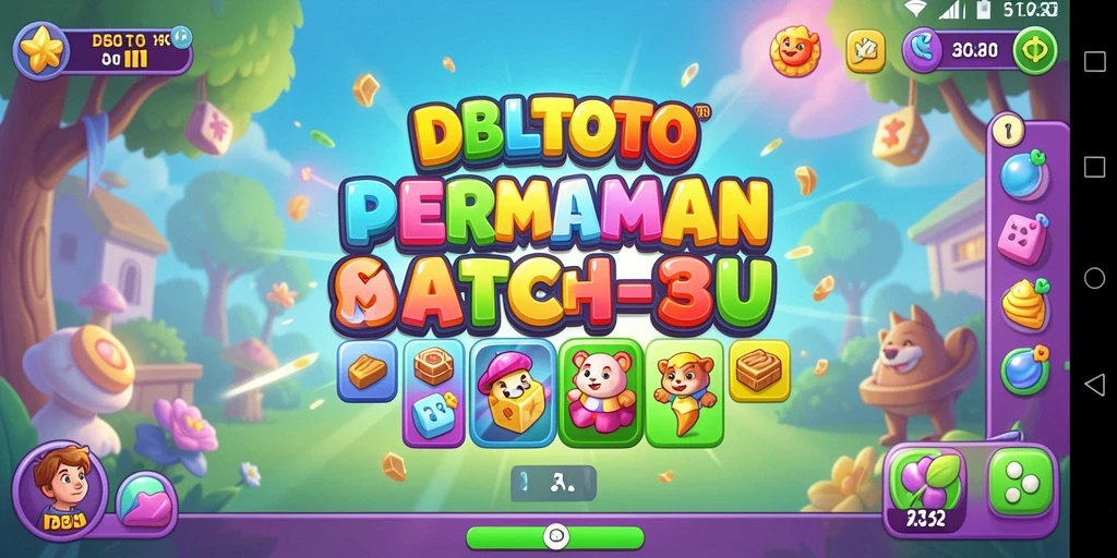 Tangkapan layar gameplay DBLTOTO menampilkan grafis cerah dan gameplay seru match-3.