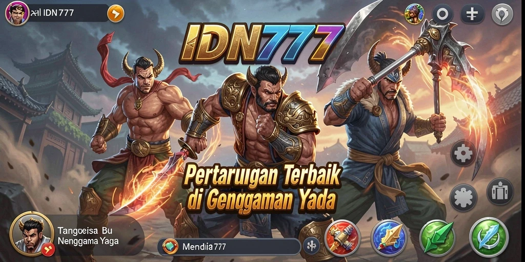 Tangkapan layar game IDN777 menampilkan pertarungan epik dengan karakter yang beragam.