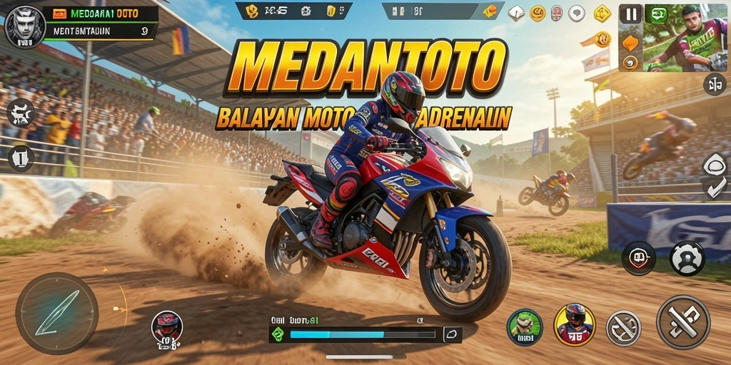 Tangkapan layar gameplay <strong>MEDANTOTO</strong> menampilkan aksi balapan motor yang seru dan mendebarkan.