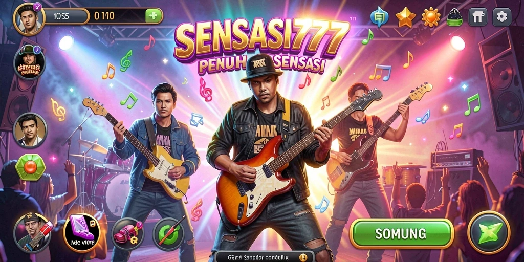 Tampilan gameplay SENSASI777 dengan berbagai lagu dan instrumen.